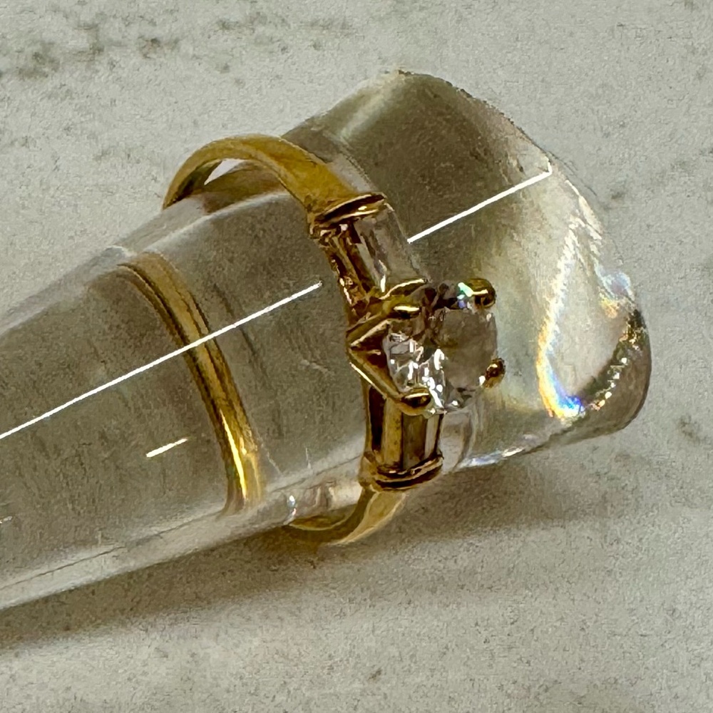 🌟💍 SETA Gold Tone CZ Solitaire Ring w Baguettes Size 9.75 Art Deco Style
